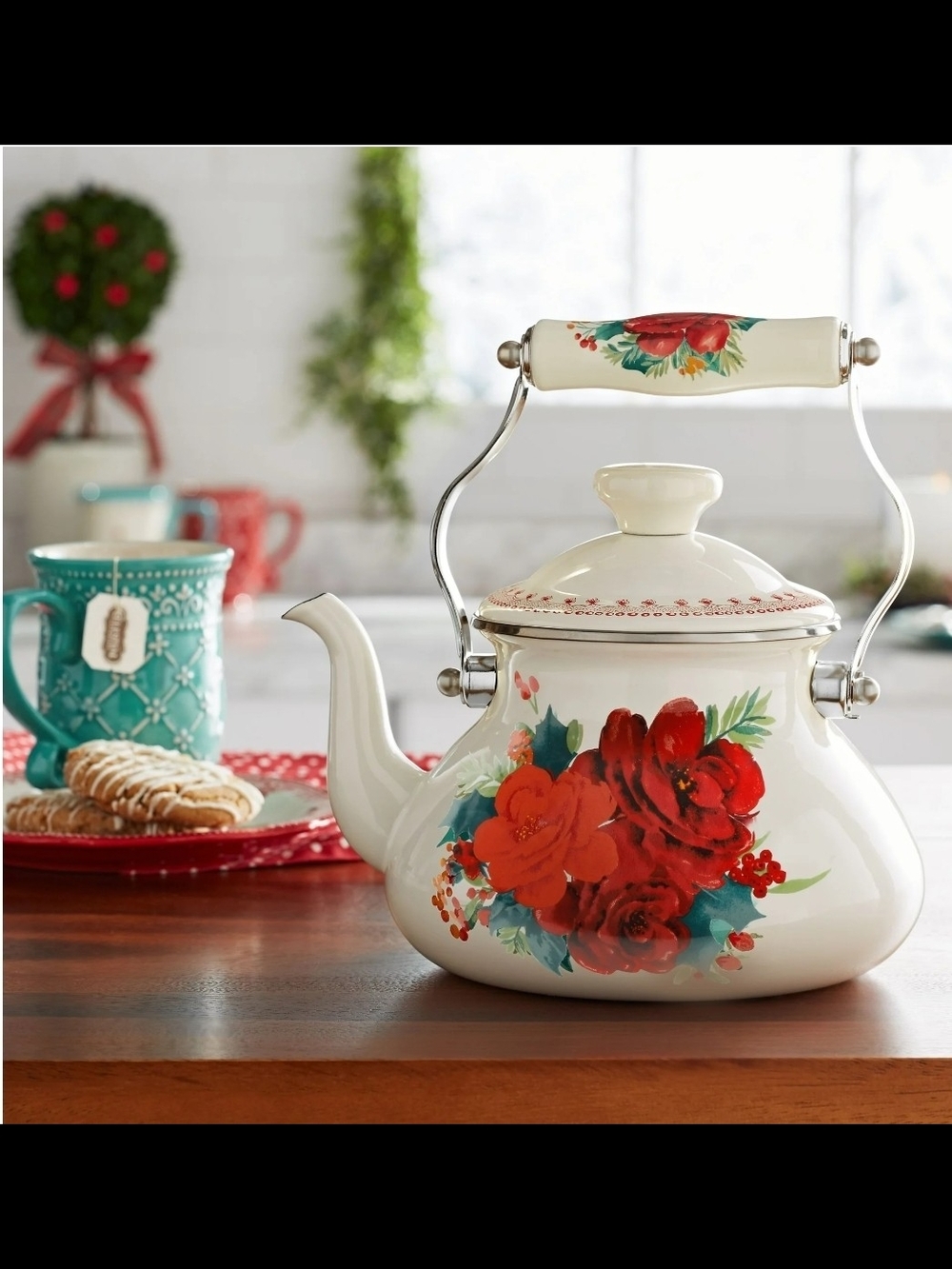 The Pioneer Woman Cheerful Rose Enamel on Tea Tea Tea Steel of 1.9 Quarters
